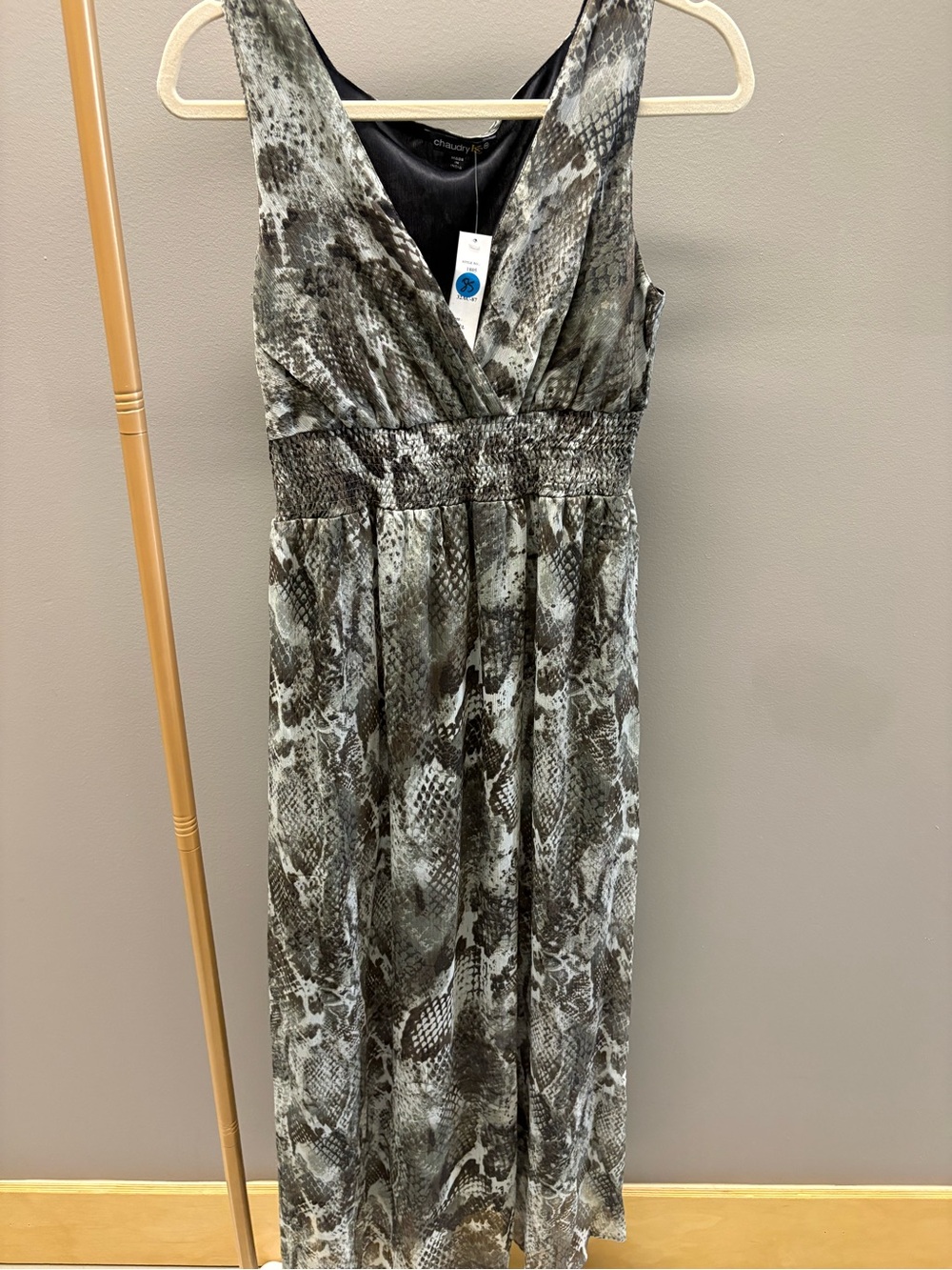 Snake-Print V-Neck Maxi Dress - Olive/Gray by Chaus